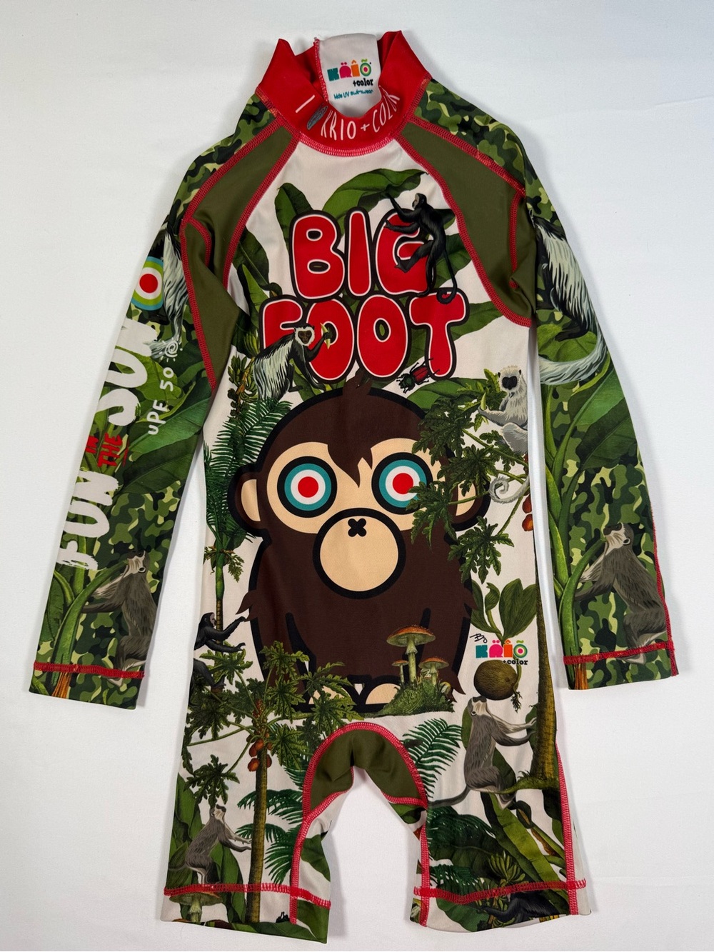 KRIO + COLOR Big Foot Jungle Rash Guard Swimsuit 4-6 Tropical Monkey‎ UPF 50+